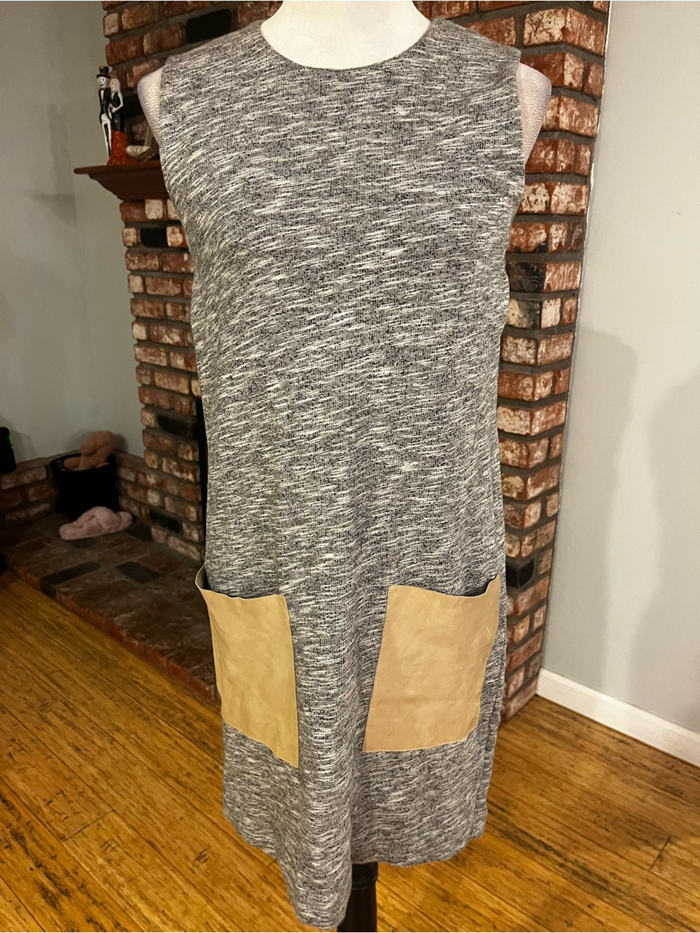 COS Sleeveless Gray Knit Shift Dress with Tan Patch Pockets